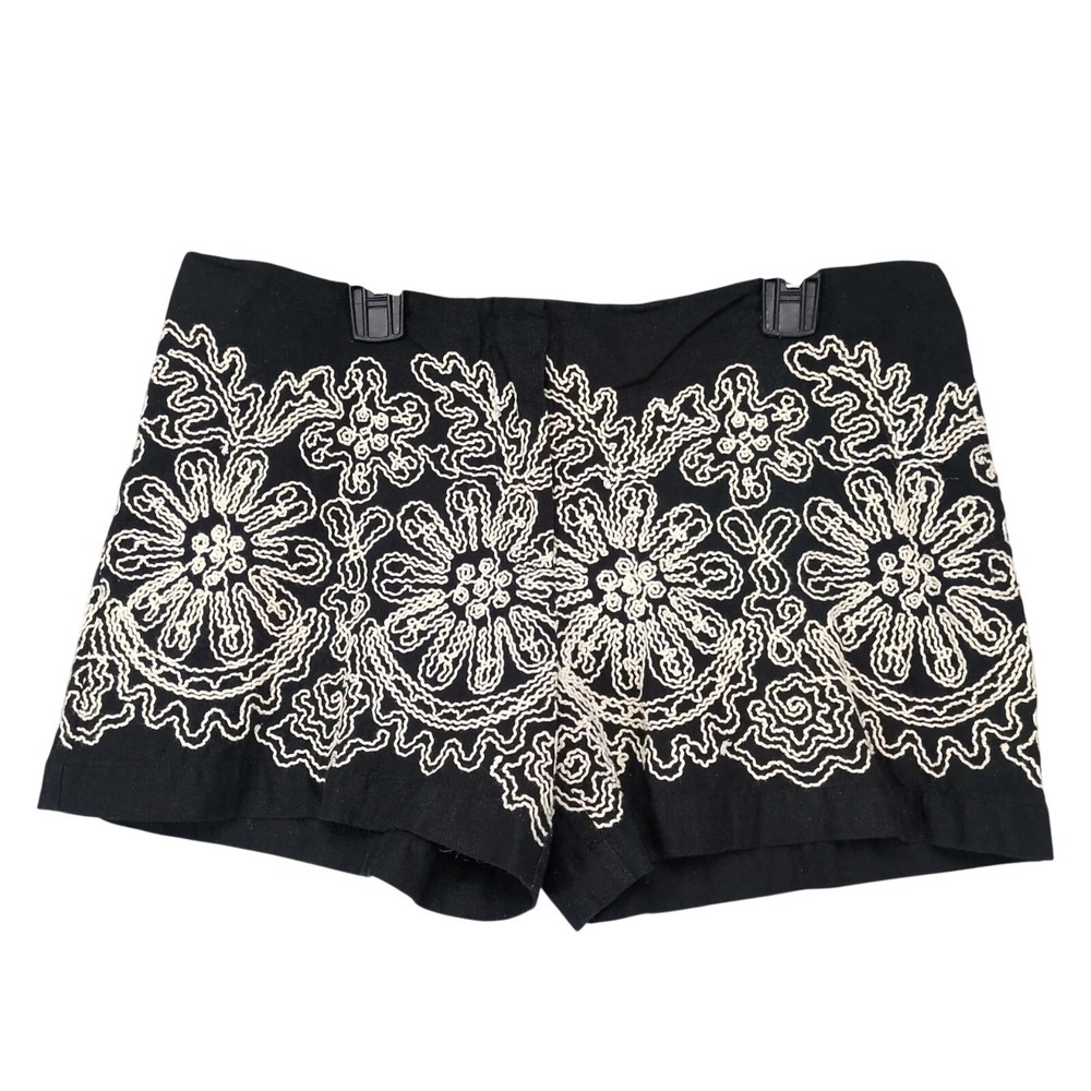 Chelsea & Violet Black Linen Embroidered Floral Shorts Jrs M 32x3.5" Boho Resort